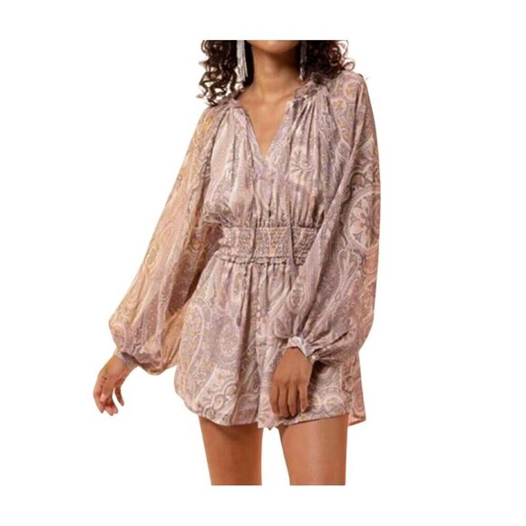 Revolve Line & Dot Boho Paisley Long Sleeve Gianna Romper Pockets MSRP $148 - Picture 1 of 11